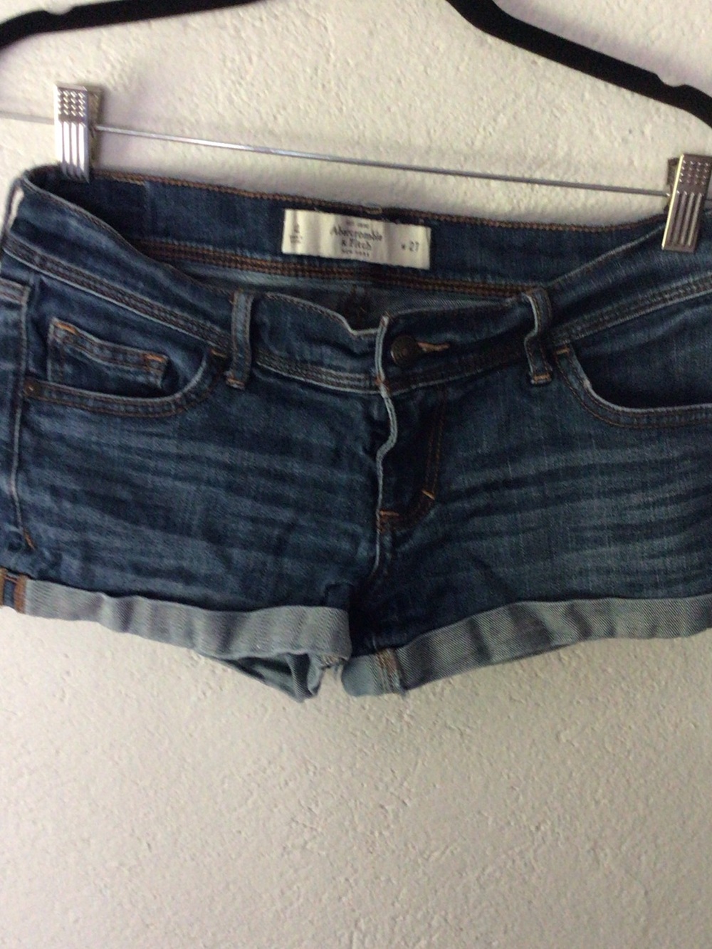 Abercrombie & Fitch Dark Blue Rolled-Hem Denim Shorts
